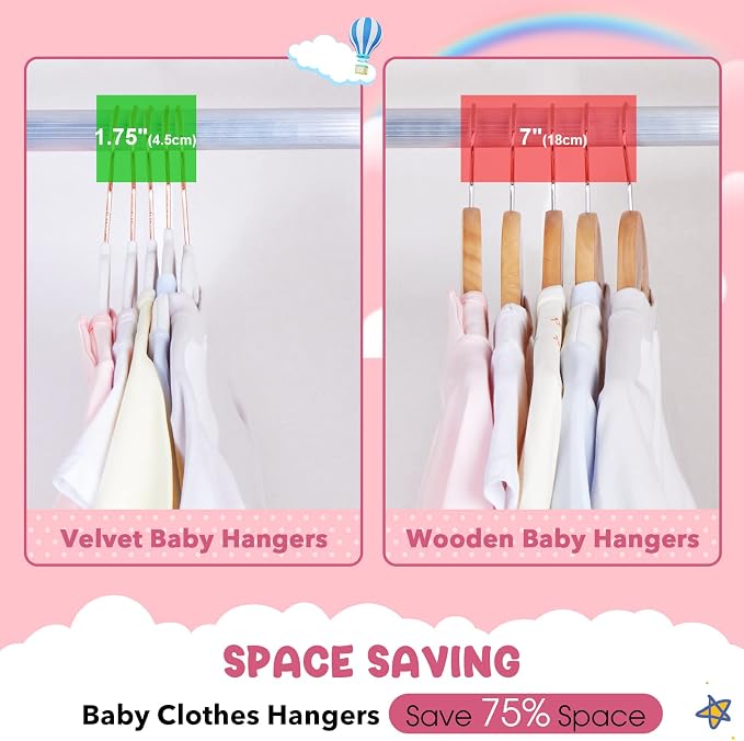 HOUSE DAY Velvet Baby Hangers for Closet, Kids Hangers Velvet 60 Pack | White Non Slip Toddler Hanger 11.8 Inch, Durable Childrens Hanger for Newborn Baby Clothes +360° Swivel Rose Gold Hook - Image 3