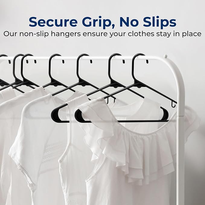SereneLife 100-Pack Black Plastic Hangers – Ultra Lightweight Non-Slip Slim Clothes Hanger Set for Shirts, Pants, Coats & Dresses – Heavy Duty Space Saving Closet Organizer - Image 3