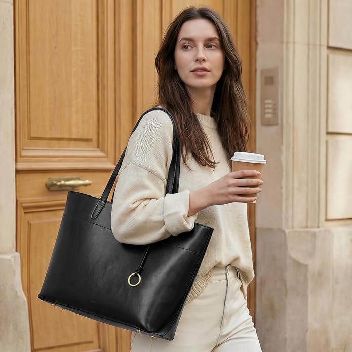 Kattee Vintage Genuine Leather Work Tote for Women | Spacious interior with a zip compartment for organized work, travel, and everyday essentials. - Image 2