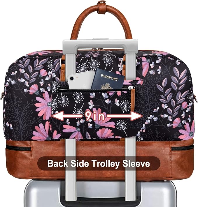 Weekender Bag for Women, Large Overnight Bag Canvas Travel Duffel Bag Carry On Tote with Shoe Compartment 21" 3Pcs Set - Image 3