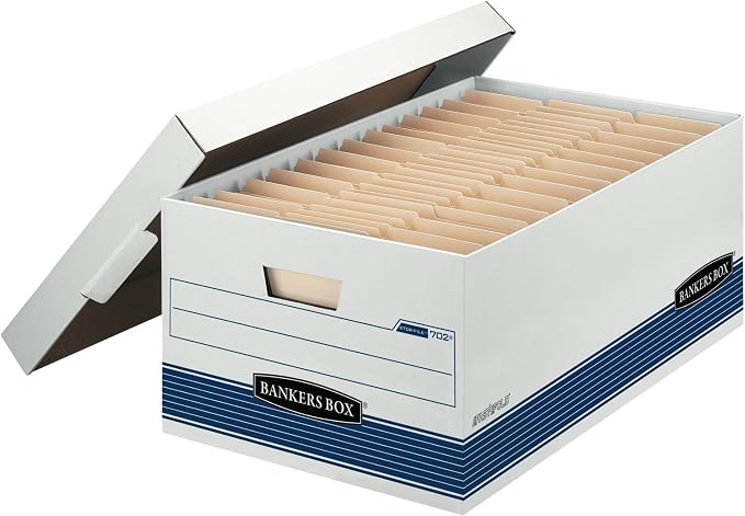 Banker's Box 4-Pack Medium-Duty File Box, 24in Legal, FastFold | Keep important records buttoned up with secure closure, FastFold setup, reinforced handles, and stackable strength. by BankersBox