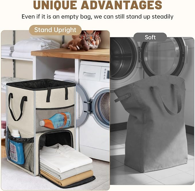 Large Laundry Backpack Bag with 3 Sizes Mesh Wash Bags Total 170L | 2 in 1 Laundry Hamper Basket with Shoulder Straps, Freestanding Laundry Bag for College Dorm, Laundromat, Apartment - Image 4