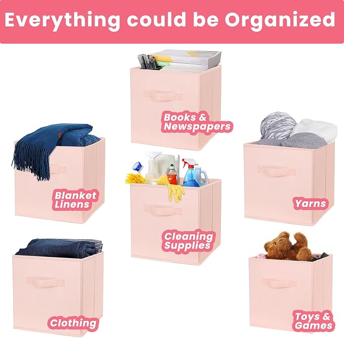 Storage Cubes- 11 Inch Cube Storage Bins for Organizing Shelves - Nursery Closet Organization Bins for Clothes Blanket - 10 Pack Collapsible Decorative Storage Box for Magazines (Pink) - Image 5