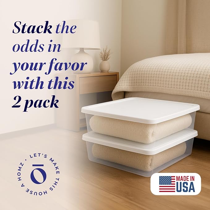 HOMZ Clear Plastic Storage Bins w/Snaplock Lids, 28 Qt, White, 2 Pack | Stackable Container Boxes for Bedroom, Bathroom, Garage, and Office Organization - Image 2