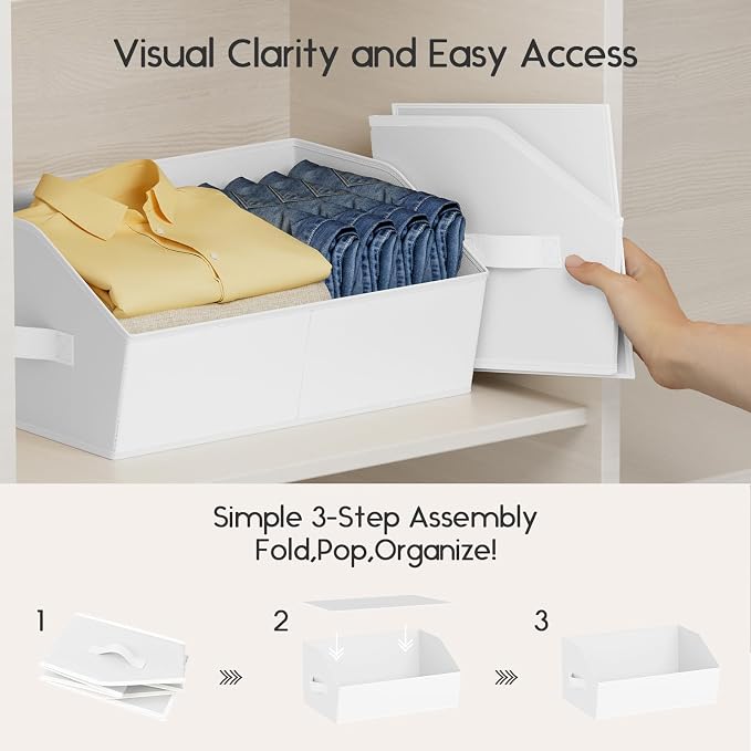 Large Closet Organizers and Storage Bins - 10 Pack Trapezoid Storage Baskets for Shelves, Foldable Fabric Baskets with Handles Ideal for Closet, Basket, Wardrobe and Shelf Storage, White - Image 4