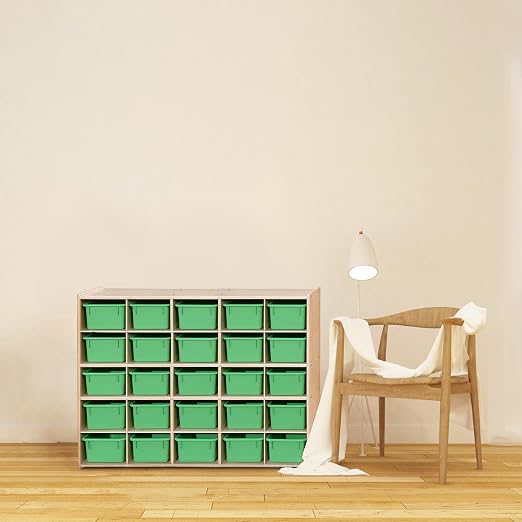 Contender Birch 25 Cubby Tray Cabinet with Lime Green Color Bins, Storage Organizer for Toddlers, Shelving Units for Daycare, Nursery, Homeschool [ Fully Assembled ] - Image 2