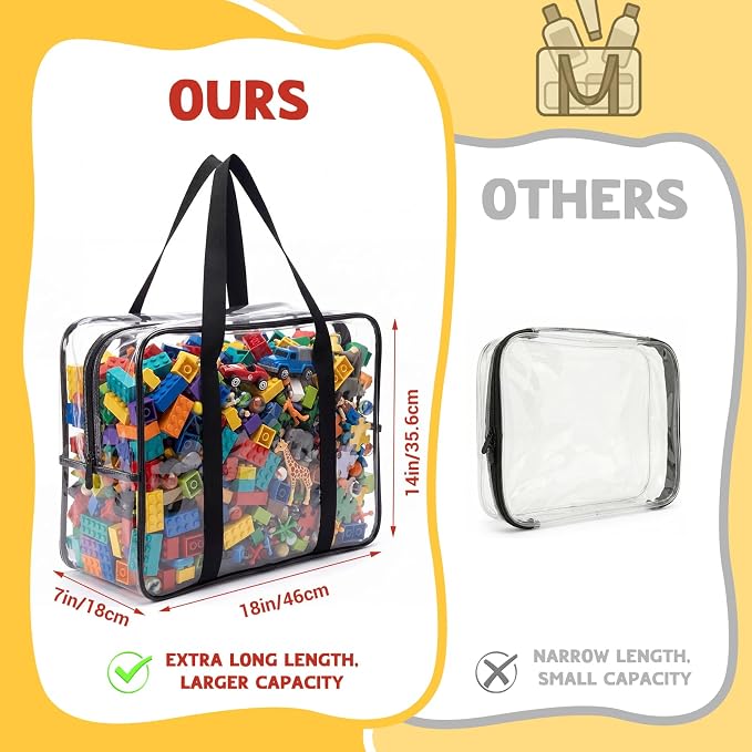 4 Pack Extra Large Clear Toy Storage Bags, 14x18x7 in, Black | Thick PVC Organizer Bags, with Zipper Handles, Ideal for Blocks, Puzzles, Stuffed Animals and Playroom Organization - Image 4