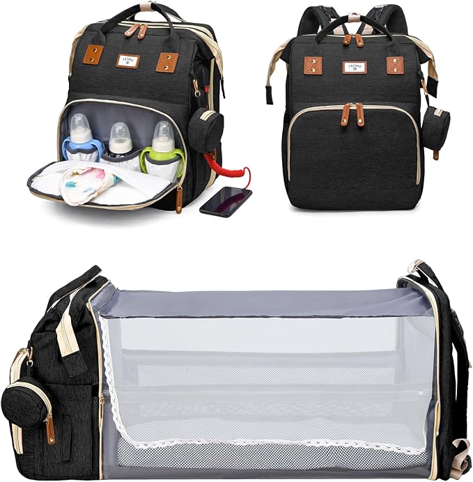 JSTPRO Diaper Bag Backpack with Changing Station, 25L Capacity, Black by JSTPRO