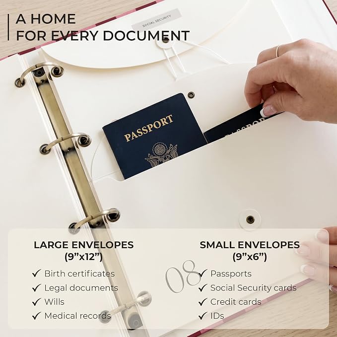 Document Organizer Binder for Important Papers & Passports, Sangria - Image 5
