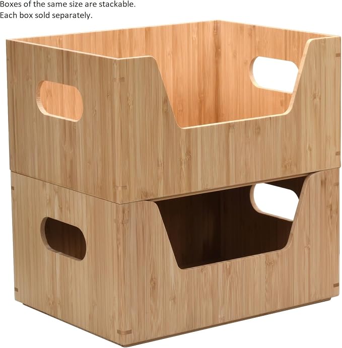 MobileVision Bamboo Stackable Open Front Storage Bin for Kitchen Pantry Cabinets Holds Potatoes, Onions, Packaged Goods, Boxed Meals & more, 12" x 9" X 6" - Image 6