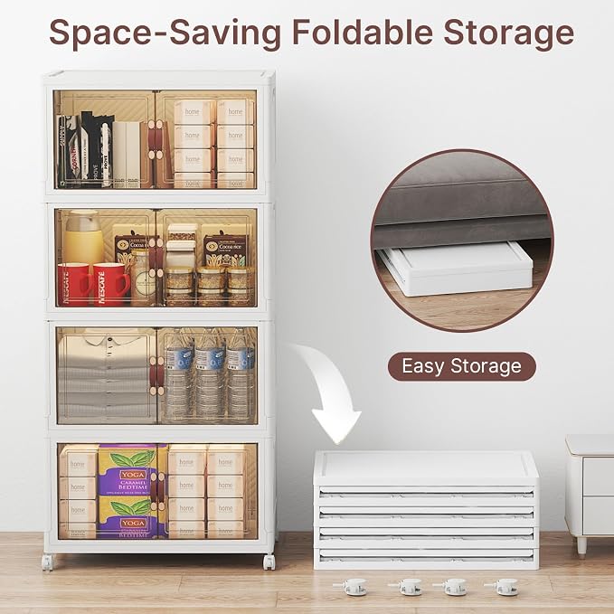 Stackable Storage Bins with Lids, 384QT Lockable Storage Cabinet | Folding Storage Box with Doors and Wheels, Collapsible Plastic Drawers for Home, Garage, Office - Image 3