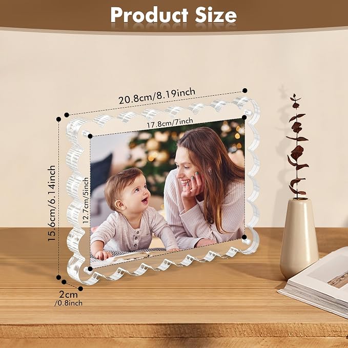 Chivalral 5x7 Magnetic Acrylic Frames 3 Pack,10+10mm Desktop Displays | Patented scalloped edge design,double-sided view,vertical/horizontal display,for home,office,exhibition Holiday Gift Set - Image 3