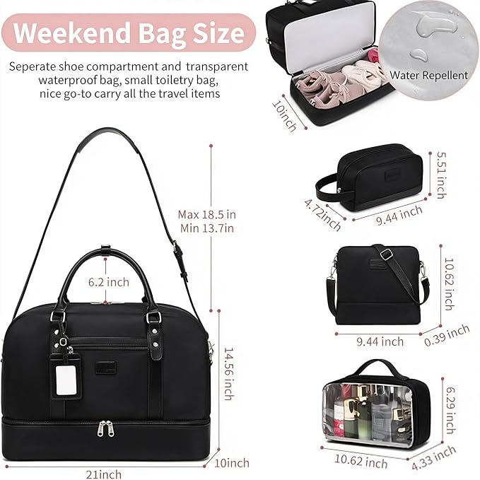 4PCS Weekender Bags for Women Large Overnight Weekend Travel Duffel Bags | Travel Bag Carry-on Tote Hospital Bag with Shoe Compartment Crossbody Toiletry Bag for Travel Business Gym Water Resistant - Image 5
