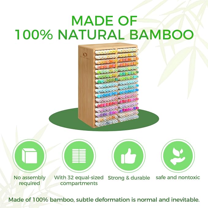 Ohuhu Bamboo Marker Organizer Hold 224 Markers for Honolulu Oahu Series | Markers Pens Pencils Stationary Organizer Holder Desktop Storage with 32 Compartments for Classroom Office Decor Home - Image 4