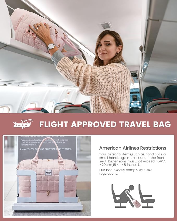 LOVEVOOK Large Duffle Bag for Travel, Puffer Weekend Bags for Women Travel Tote, Carry on Duffel Bag for Airplanes, 18 Inch Personal Item Bag Gym Bag Women, Pink - Image 4
