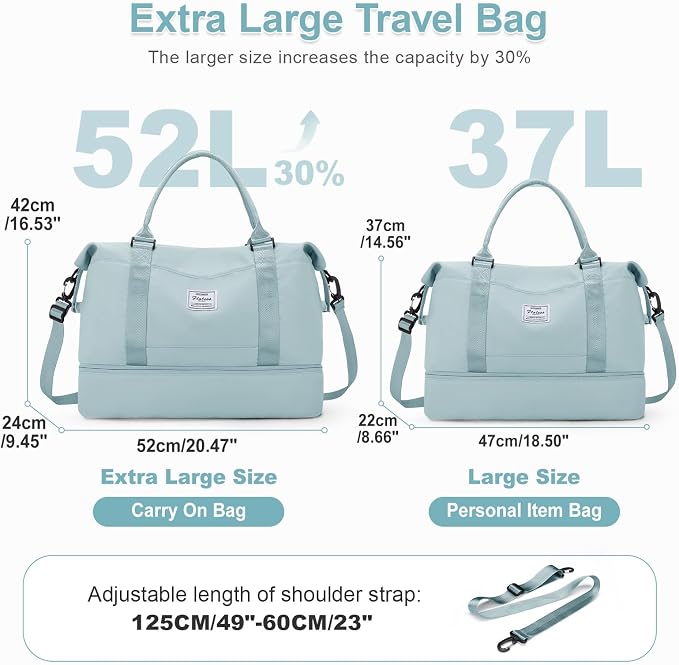 Large Weekender Bags for Women, Travel Duffel Bags with Shoe Compartment,Personal Item Travel Carry on Overnight bag for women Travel Set,Light Blue - Image 2