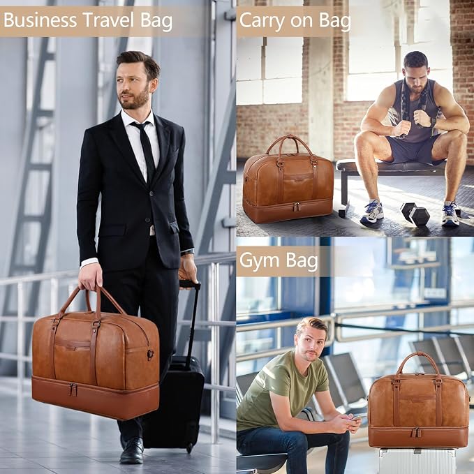 4-in-1 Waterproof Faux Leather Overnight Travel Bag for Women Men | Hospital Gym Weekender Bag Carry On Personal Item Travel Duffel Bags with Shoe Compartment Toiletry Bag Fit 21" Laptop - Image 7