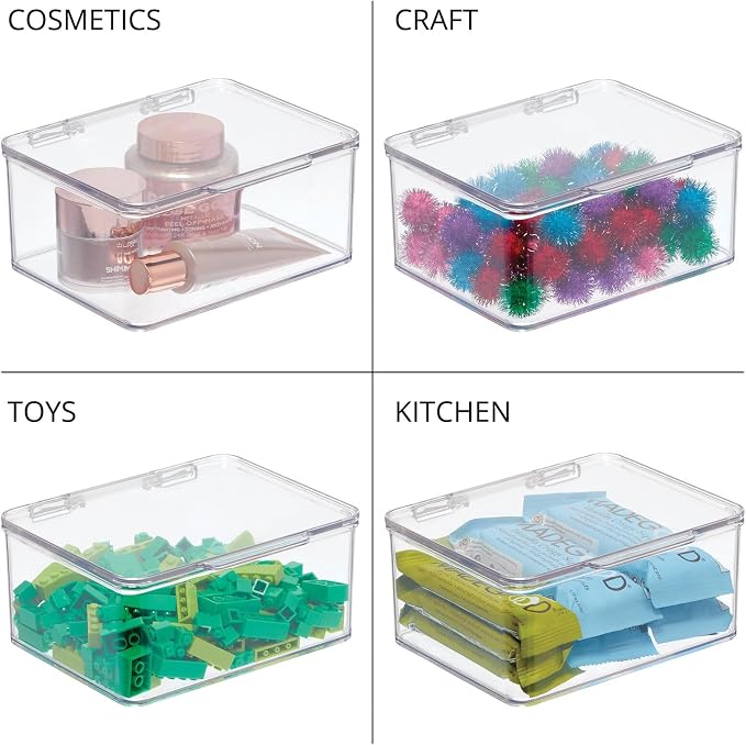 mDesign Plastic Playroom and Gaming Storage Organizer Box Containers with Hinged Lid for Shelves or Cubbies, Holds Small Toys, Building Blocks, Puzzles, Markers, Controllers, or Crayons, 8 Pack, Clear - Image 8