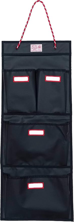 Rough Enough Locker Organizer, 4 Pockets Hanging for Gym Work Wall, Black | Water-Repellent, Heavy Duty Tarpaulin, 27 x 11 Inch, 2 Small + 2 Large Pockets, for Police, Officer, Teacher by REROUGHENOUGH