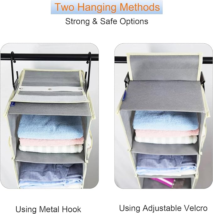 Large-Sized Hanging Shoe Organizer 8-Shelf, Hanging Closet Organizer with 8 Side Pockets, Wider Hanging Shelves for Storage Shoes Clothes 9" W × 11.8" D× 48" H, Grey - Image 4