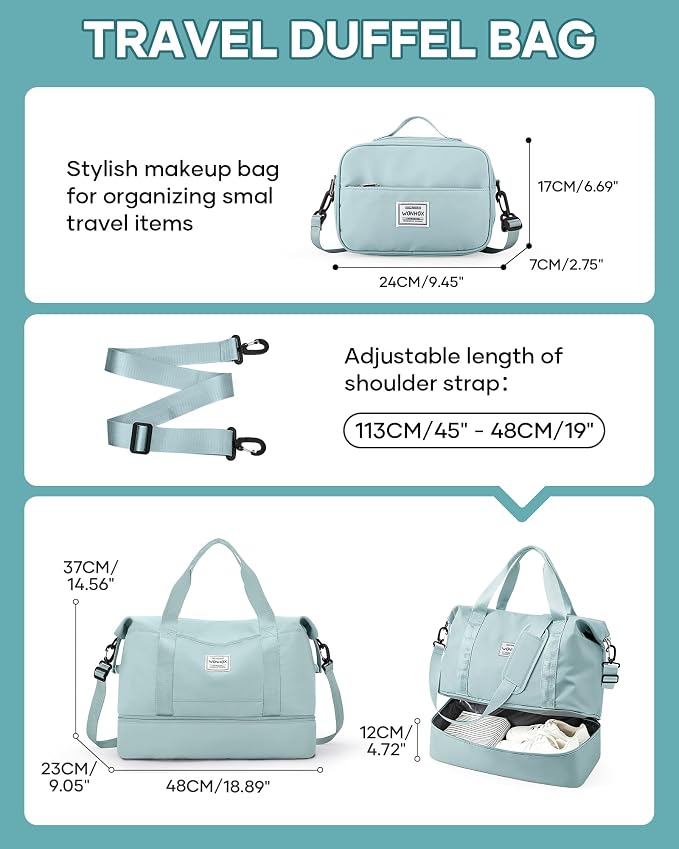 Travel Duffel Weekender Bag Women Tote Carry On Bags With Shoe Compartment | Travel Overnight Bags with Trolley Sleeve for Airplanes Waterproof Lightweight Sport Tote Gym with Toiletry Bag Blue - Image 3
