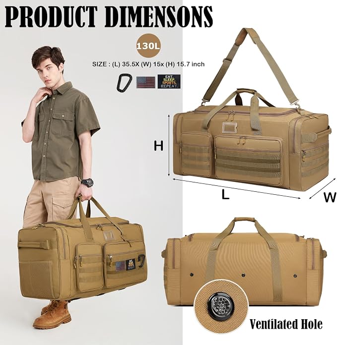 130L Extra Large Duffle Bag for Men, Heavy Duty Large Duffle Bag for Travel | Shoe Compartment, XL Sports Gym Equipment Bag for Hockey Football Baseball Basketball & More - Image 2