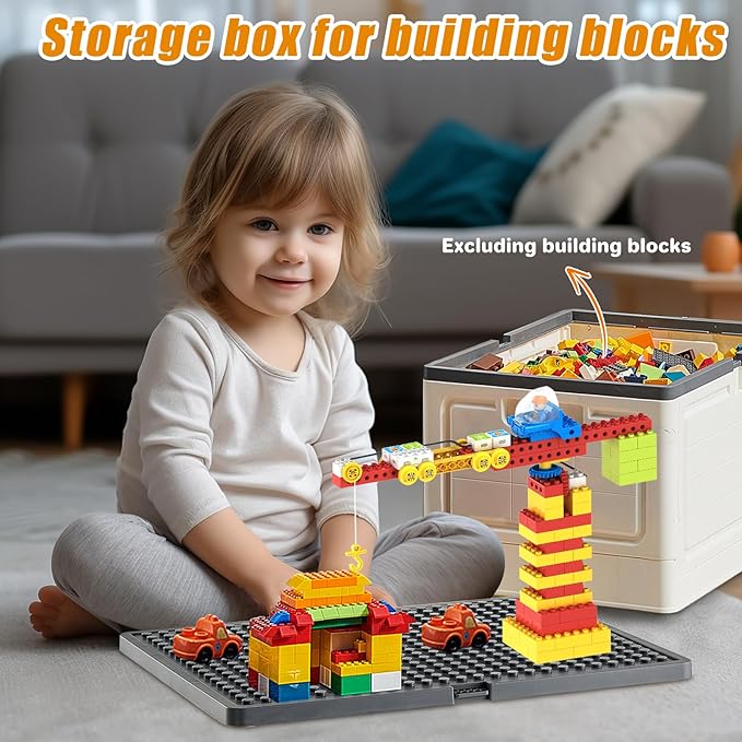 BOSEDSANG Folding Storage Box with Large Building Lid for Duplo Blocks, 28L Collapsible Storage Bin with Back Drawing Board, 29 Qt. Container Storage- 1 Pack- White - Image 4