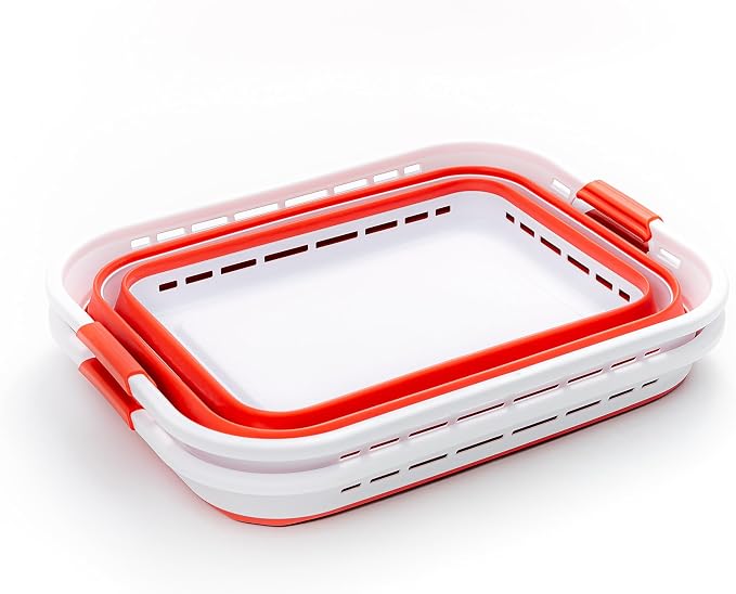 SAMMART 42L (11 gallons) Collapsible Plastic Laundry Basket - Portable Pop Up Storage Container/Organizer - Portable Hamper - Space Saving Easy Storage (White/Viva Magenta [BPA Free] (Set of 2)) - Image 3