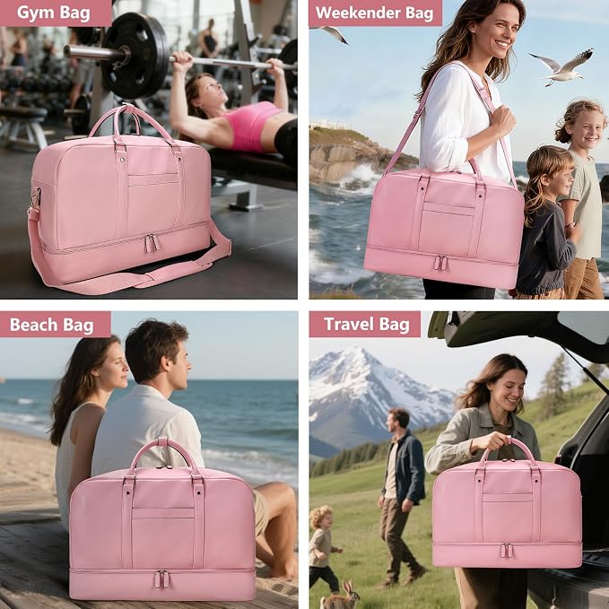 Large 4-in-1 Leather Duffle Bag for Travel Weekender Overnight Hospital Gym Bag for Men & Women, Carry On Airline Approved Personal Item Duffel Garment Bag Luggage with Shoe Compartment & Toiletry Bag - Image 6