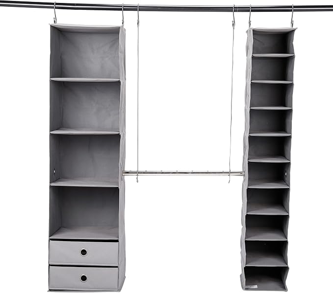 BIRDROCK HOME 5pc Hanging Closet Organizer System with Storage Shelves - Grey - Shoe Clothing Organization - Great for College Dorms or Kid Bedrooms Nursery - Image 8