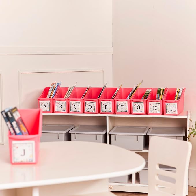 ECR4Kids Linking Plastic Storage Book Bin, Multipurpose Organization, Neon Orange, 10-Piece | Durable plastic with built-in handles, interlocking, nestable, ideal for books, magazines, and files in a classroom or office - Image 7
