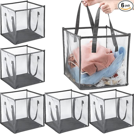 Zopeal 6 Pack Collapsible Mesh Laundry Basket, Grey, Single-layer | 13 Inch Square with Handles, Portable Foldable Hamper, Mesh See-through, Space Saving for Dorm Bedroom Laundry Room by Zopeal