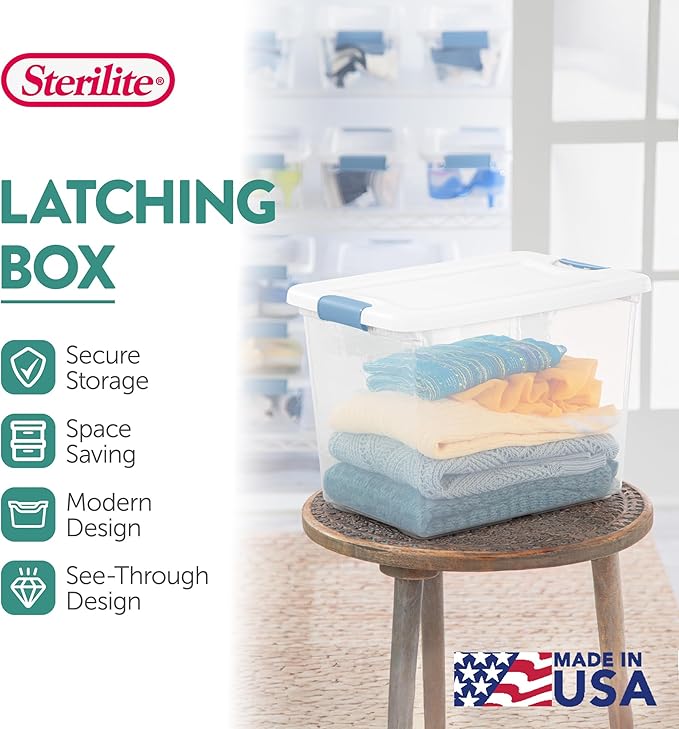 Sterilite 18-Pack Latching Box, Under Bed Storage Bins with Lids, Clear Plastic, 25 Quart - Heavy-Duty Organizing Containers for Closet, Bathroom, and Office | Heavy-Duty and Stackable Plastic Containers with Latches for Closet, Cabinet, Bedroom, Bathr... - Image 3