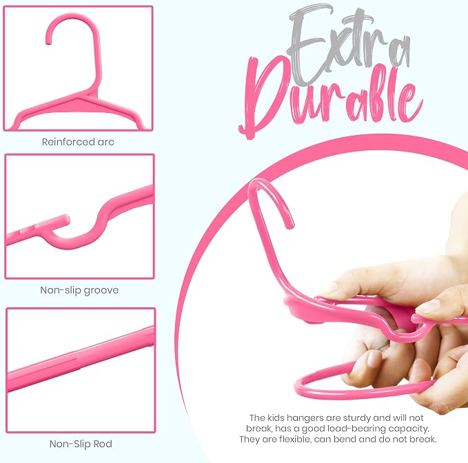 Utopia Home Kids Hangers 60 Pack – 11.5 Inch Baby Closet Hangers Pink | Plastic baby hangers | Fits children's & infant clothes | Gentle on delicate garments - Image 4