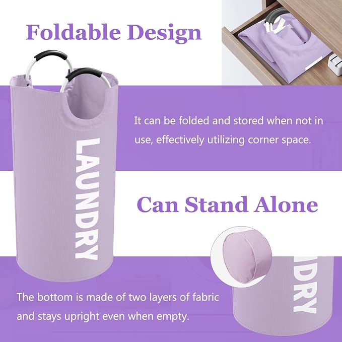 2Pack 95L Purple Collapsible Laundry Basket for Students, Large Laundry Hamper with Handles, Portable Dirty Clothes Hamper, 600D Oxford Fabric Storgae Basket for Bathroom, Dorm - Image 8