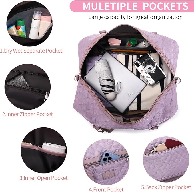 4PCS Weekender Bags for Women Large Overnight Weekend Travel Duffel Bags | Travel Bag Carry-on Tote Hospital Bag with Shoe Compartment Crossbody Toiletry Bag for Travel Business Gym Water Resistant - Image 4