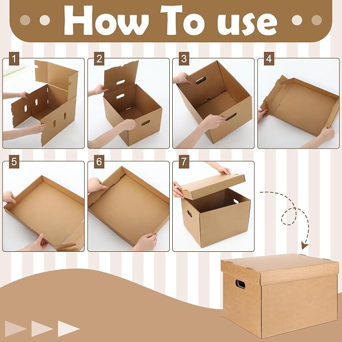 5 Pcs 15 x 12 x 10 Inch Acid Free Archival Record Storage Cartons Bulk Acid Free Box Buffered Corrugated Board Photo Storage Box for Storing Documents Magazines Photos Cards Prints (Kraft) - Image 3