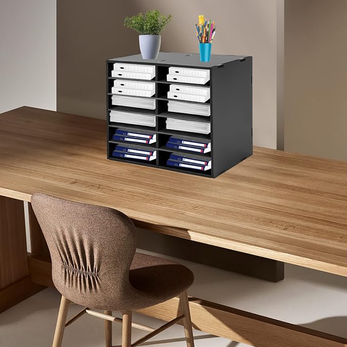 Literature Organizer Sorter, 12 Slots Adjustable File Sorter Mail Organizer | Paper Sorter Organizer, Open Design Paper Storage Mailbox for Office School Classroom, Black - Image 6