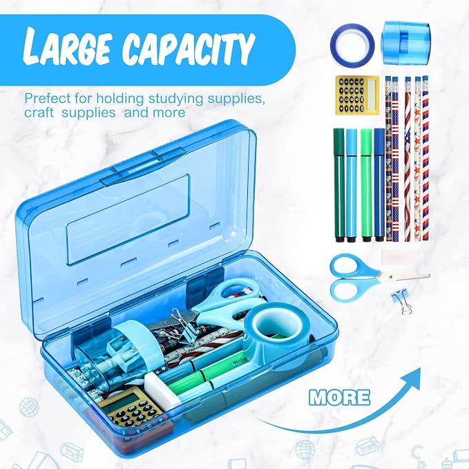 Fainne 24 Pack Clear Plastic Pencil Box,Multicolor | Stackable Organizer for School Supplies, Large Case for Crayons Markers, Snap-lid Keeps Stationery Secure, Bulk Set - Image 4
