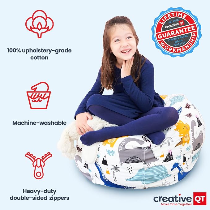 Stuff ’n Sit Large 33’’ Bean Bag Storage Cover for Stuffed Animals & Toys, Giant Beanbag Chair for Kids Ages 3-14, Bedroom Organizer, Dinosaur - Image 4