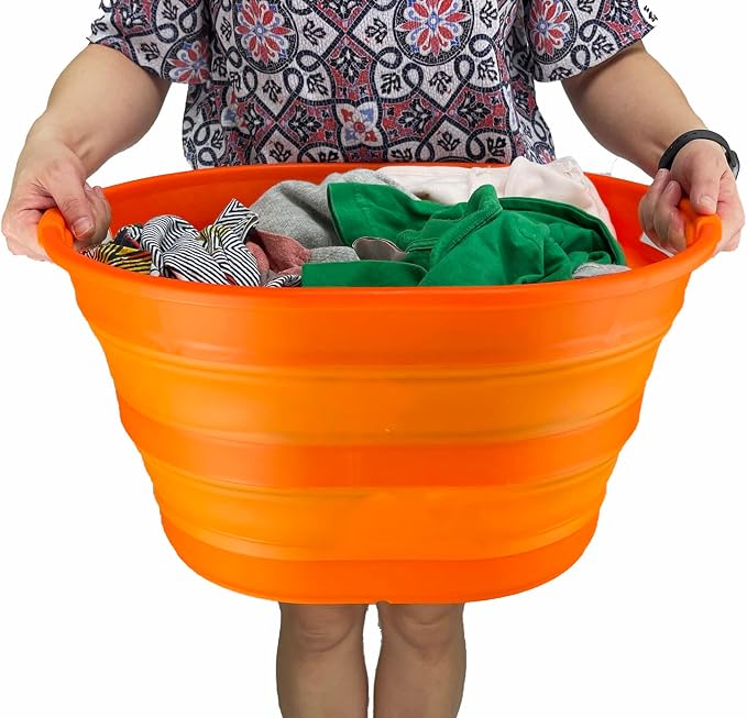 SAMMART 23L (6 Gallons) Collapsible Plastic Laundry Basket - Oval Tub/Basket - Foldable Storage Container/Organizer - Portable Washing Tub - Space Saving Laundry Hamper (Orange) - Image 8