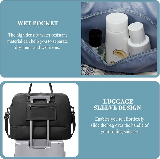 Travel Duffle Bag with Shoe Compartment,Weekender Bags for Women | Carry on Overnight Bag with Toiletry Bag,Gym Duffel Bag with Wet Pocket - Image 6