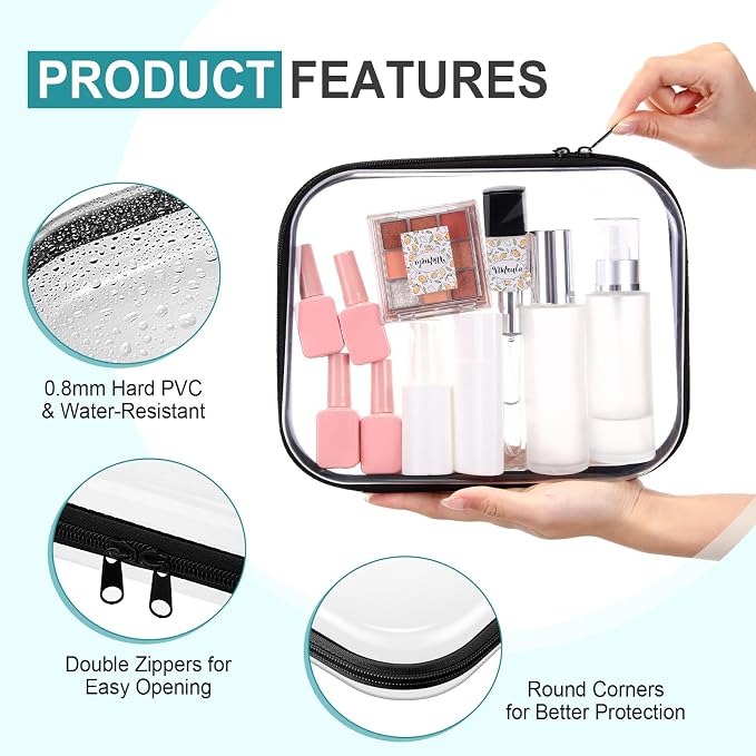 Sanwuta 6 Clear Hard Zipper Case,Black,9.84 X 7.87 X 2 Inch | Pencil Case Pouches ,Makeup Bag,Plastic Toiletry Diaper Bag ,Travel Toy Storage,Waterproof Organizer Bins - Image 3