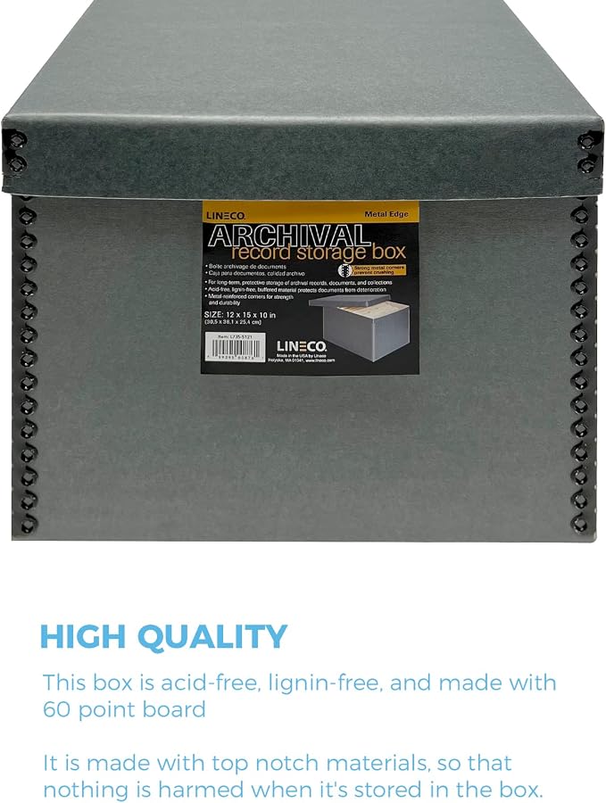 Lineco Record Storage Box 12x15x10 inch, Acid-Free Gray Boxboard, 1 Pack | Extra-Durable Filing Archival Cartons for Long-Term Storing Important Documents, Papers, Photos, Albums, Artworks or Prints - Image 4