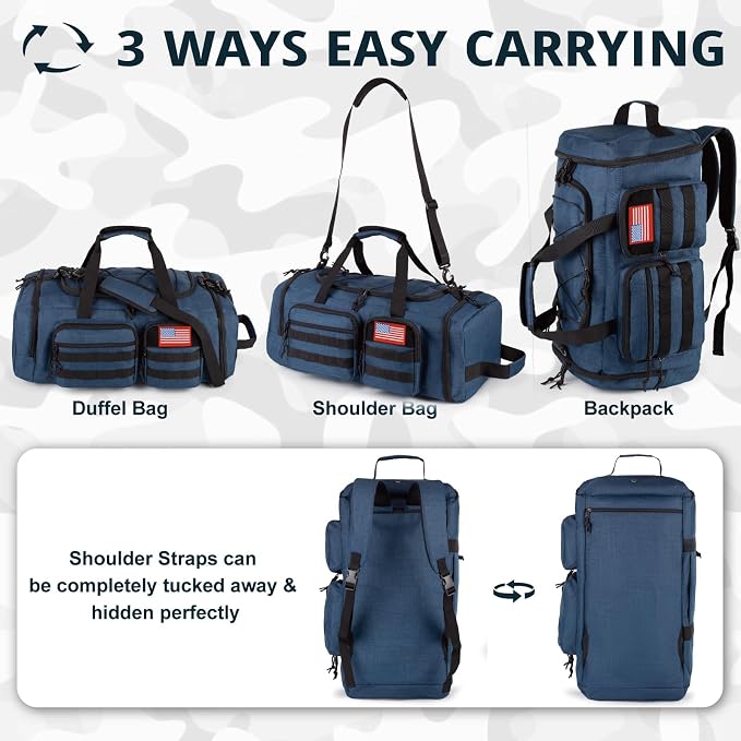 Tactical Gym Bag for Men,50L Large 3-in-1 Sports Duffle Bag for Travel Gym | Water Resistant ,Adjustable Shoulder Strap,MOLLE Weekender Overnight Bag with Shoes Compartment,Gym Backpack for Gym,Travel - Image 5