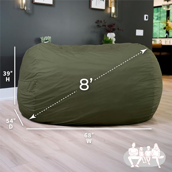 Big Joe Fuf 8Ft Giant Foam Bean Bag Chair, Oversized Couch with Removable Cover for Kids, Teens, Adults, Forest Green Velveteen, Durable Woven Polyester, 8 Foot | Premium Shredded Foam Filled, Velveteen, Adult-Sized Comfortable Seating, Supports Up to ... - Image 3
