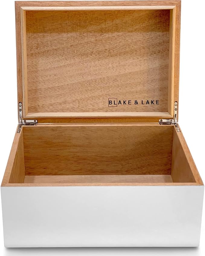 Blake & Lake Large Wooden Keepsake Box - White, Hinged Lid - Decorative Storage Box for Jewelry and More by BLAKELAKE