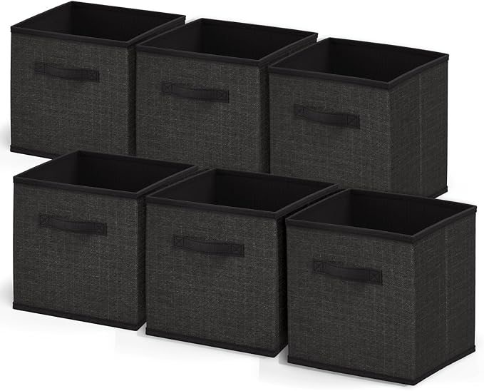 Nestl Foldable Fabric Storage Bins - 6 Cube Organizer with Handles, Black, 11-Inch for Bedroom, Playroom and More by Nestl