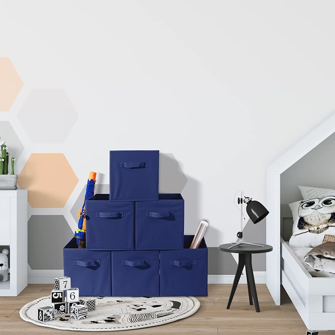 Sorbus Foldable Storage Cubes - 6 Fabric Baskets for Organizing Pantry, Closet, Shelf, Nursery, Playroom, Toy Box, Cubby -11 Inch Dual Handle Collapsible Closet Organizers and Storage Bins -Royal Blue - Image 7
