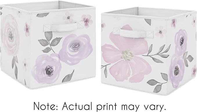 Sweet Jojo Designs Lavender Purple, Pink, Grey and White Organizer Storage Bins for Watercolor Floral Collection - Set of 2 - Rose Flower - Image 4